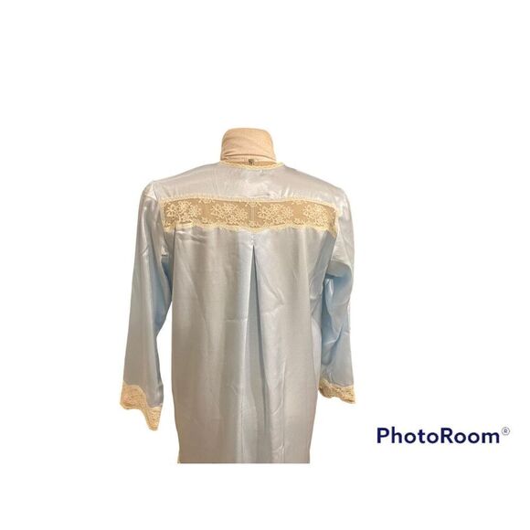 Charmeuse Satin & Lace Nightgown Baby Blue Sz.L Button Front - Picture 10 of 15